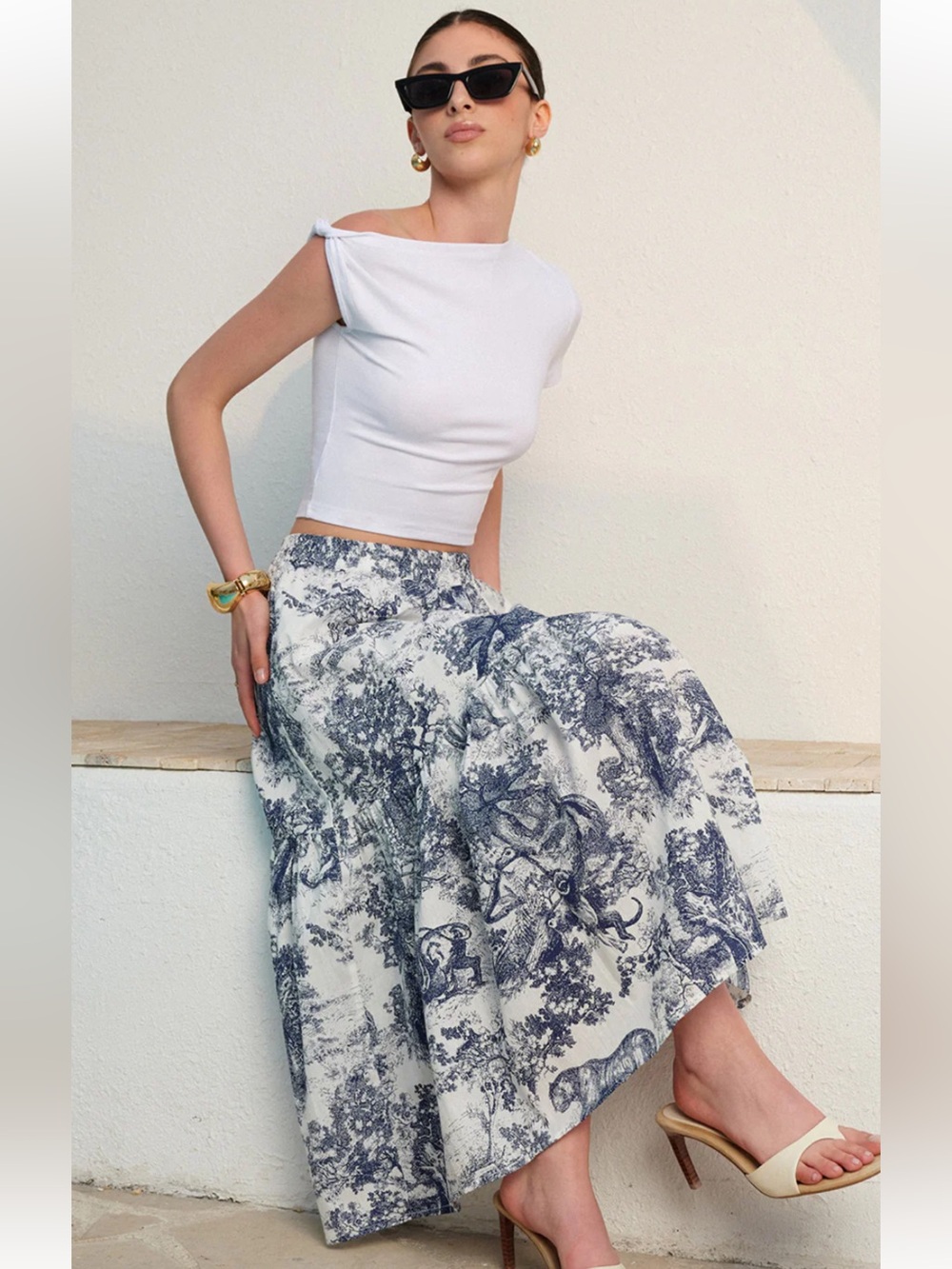 Commense toile de jouy tiered maxi skirt